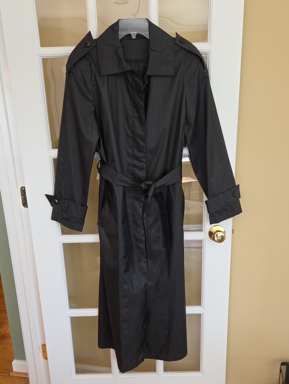 Vtg Alorna Classic Black Trench Coat - Women's Long Belted Coat Size: 7/8